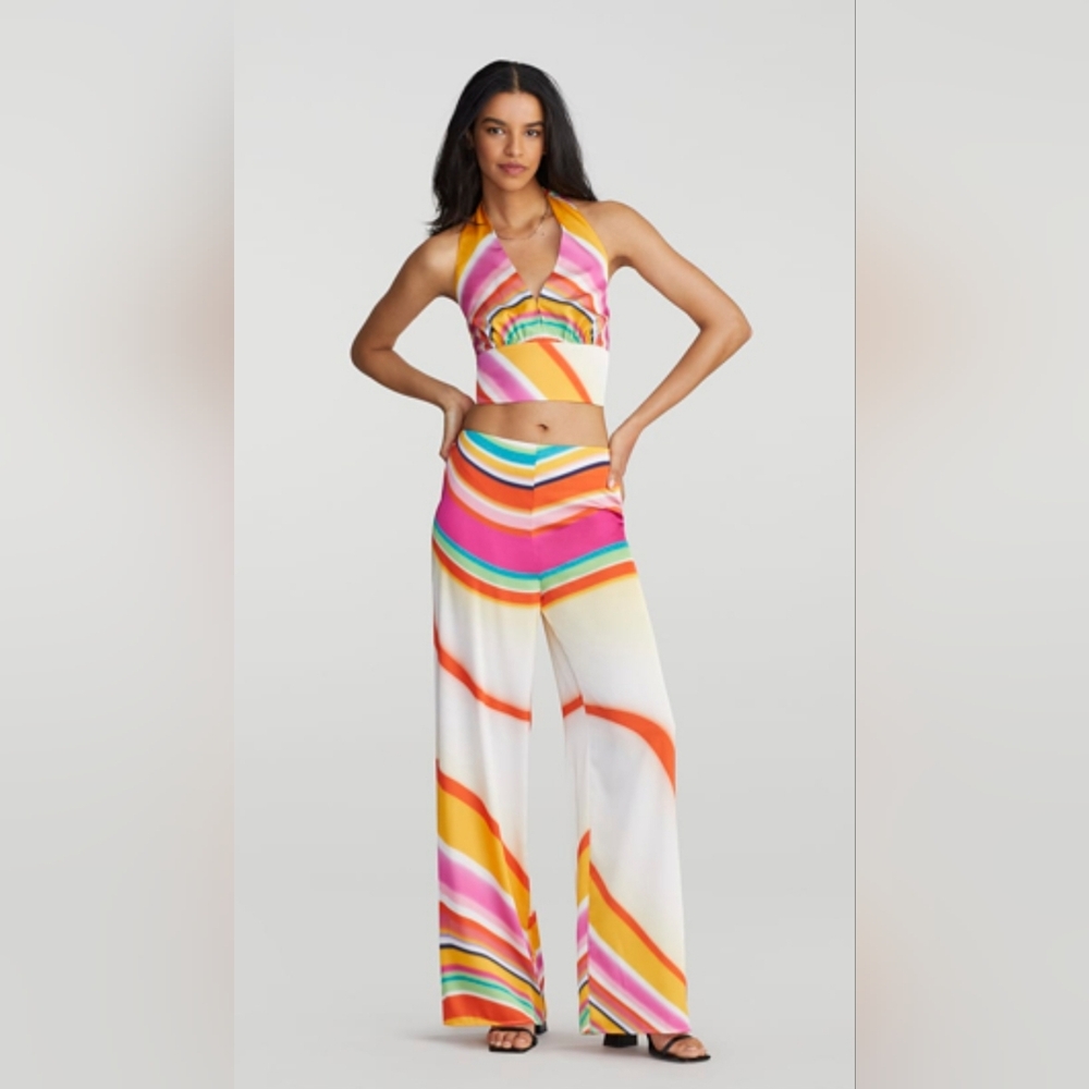 Kaya Swirl-print Pleated Wide-leg Pant Euphoria Pant and Cropped Top Set